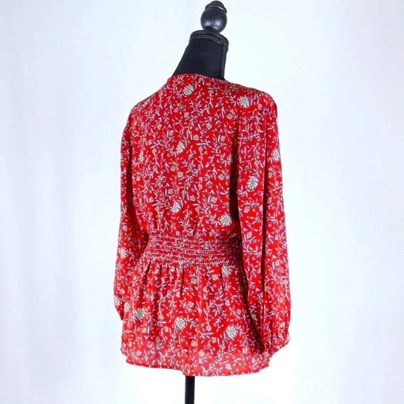 Max Studio Red Floral Blouse Long Sleeve Tie Front-Size M - Picture 6 of 8